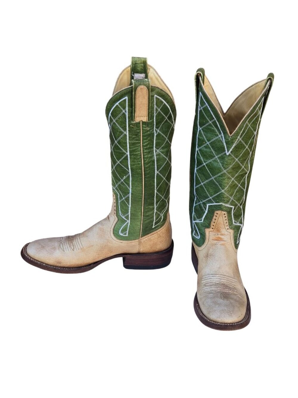 Rod Patrick Cowboy Boots 7 AA VERY Narrow Green Beige Leather Western Wear